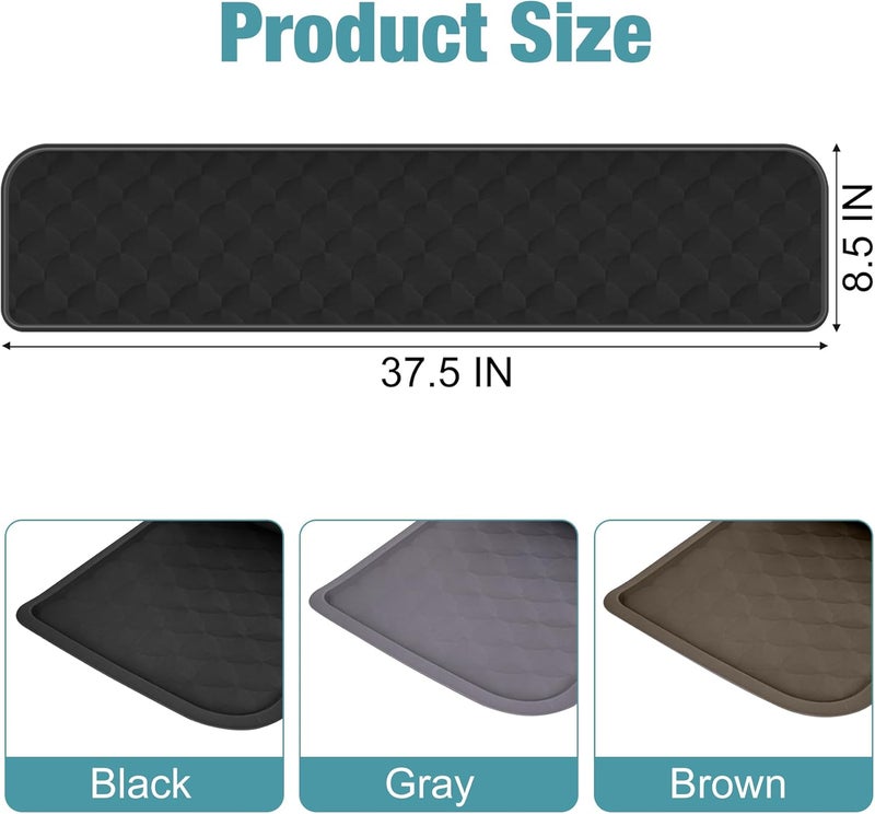 ToLanbbt Refrigerator Spill Mat - 37.5'' x 8.5'' Silicone Under Fridge Floor Protector with Raised Edge, Leak Catcher Liner Drip Tray for Refrigerator Washing Machine, Dryer, Wine Cooler, Black - Image 2